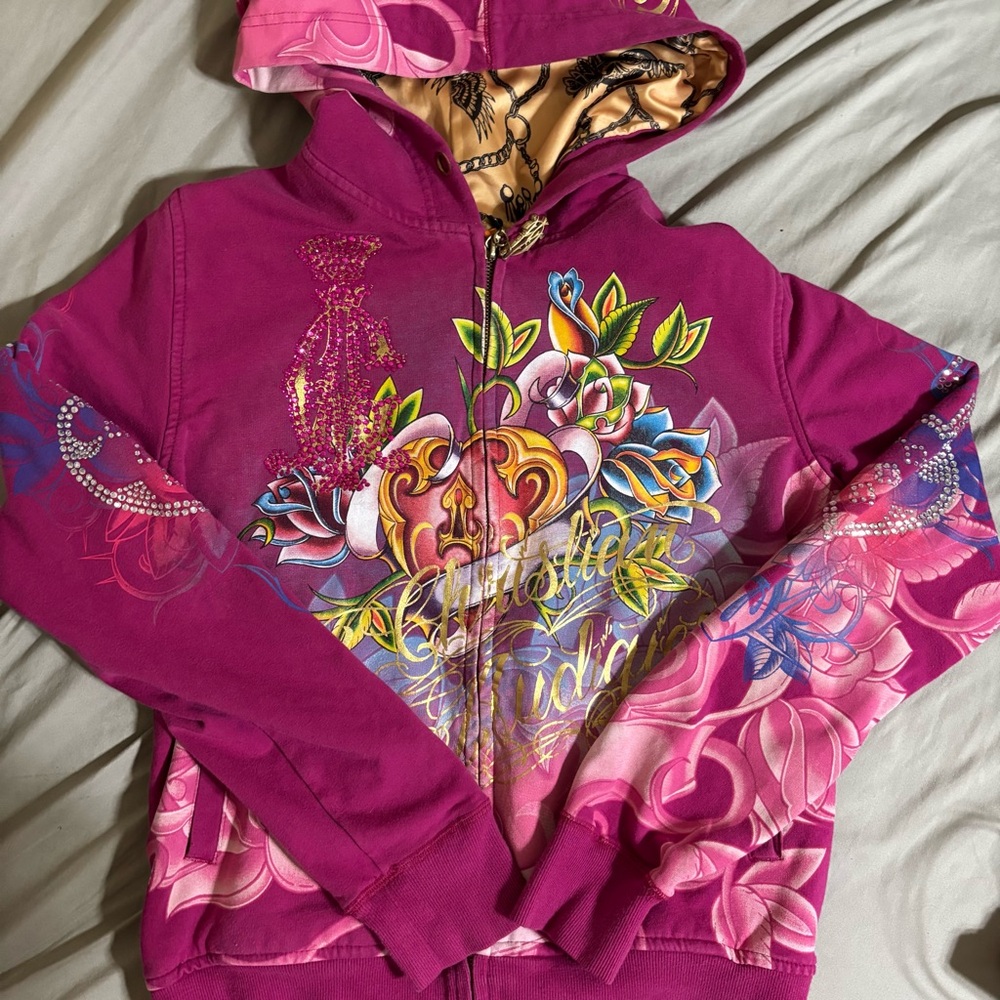 Insane y2k mcbling rhinestone Christian aguilera Ed Hardy zip up